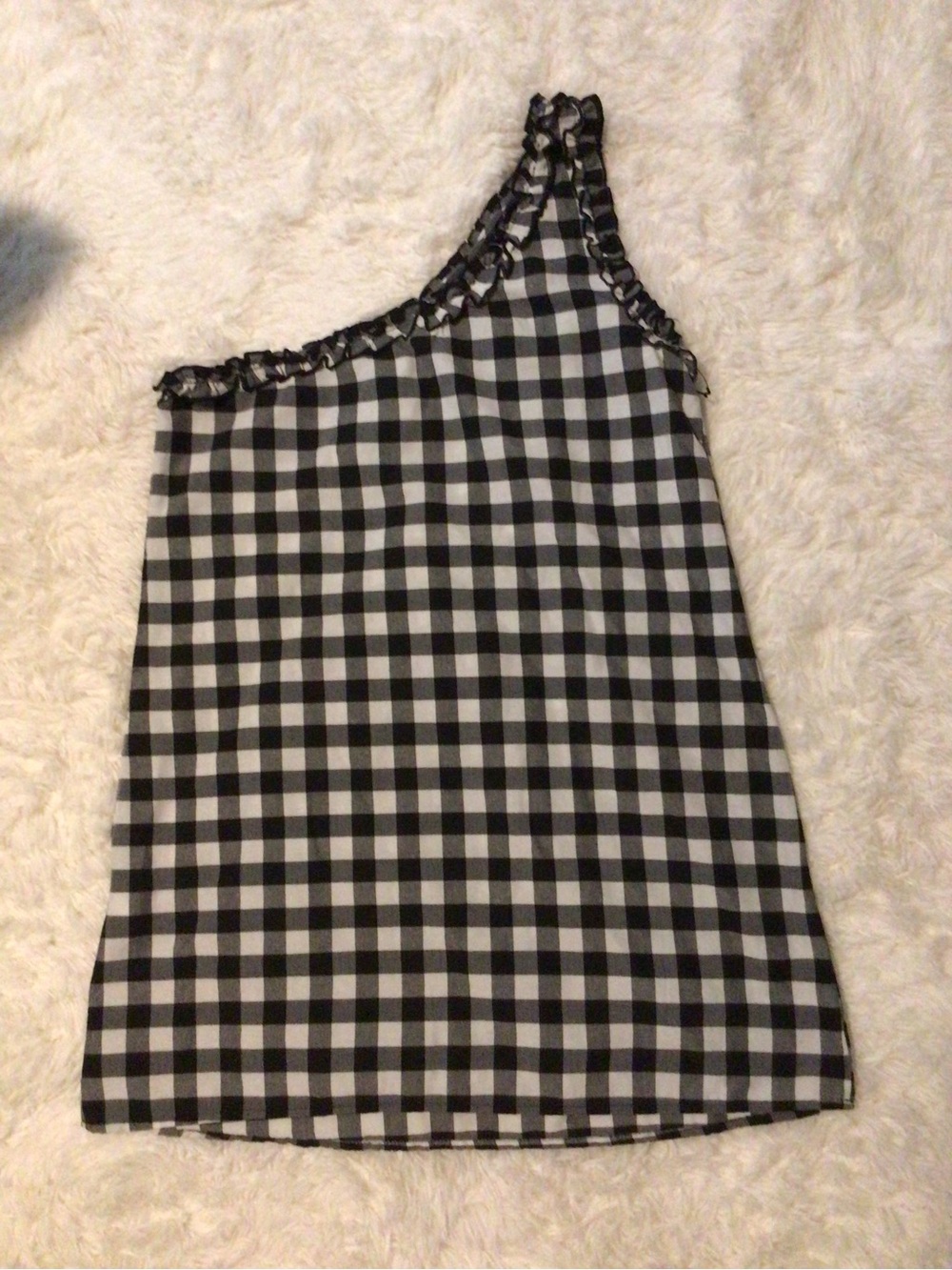 Girls' Black and White Gingham One-Shoulder Dress